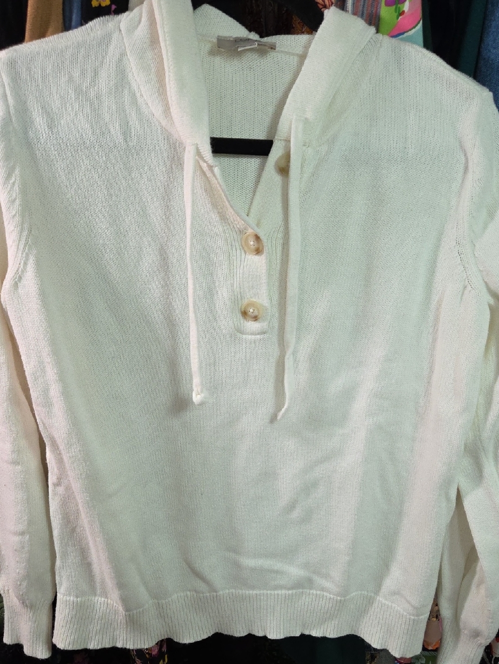 LOFT Cream Hoodie Sweater with Buttons